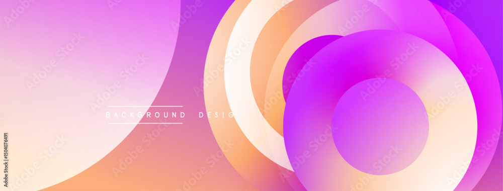 Poster Abstract colorful layers create dynamic circular design. Gradient shades blend, forming modern background. Soft hues evoke calm feeling.