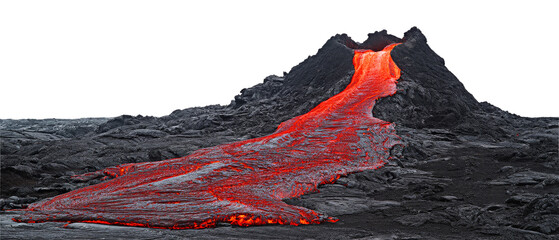 Volcano Eruption with Flowing Red Lava River