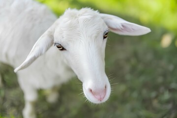 Fototapeta premium eid ul adha goat standing in field qurbani animal background , eid ul adha sacrificial goat for qurbani on plain natural background 
