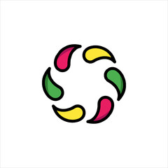 A ring of colorful curved arrows – symbol of recycling or cycle