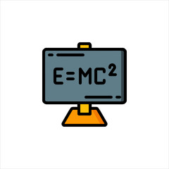 A chalkboard with “E=MC²” – physics or science concept