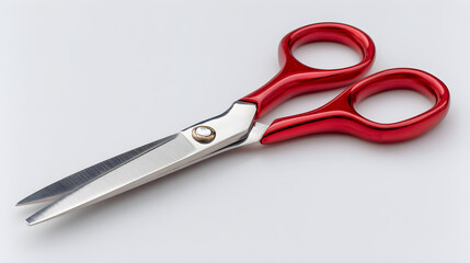 Shiny Red Handle Scissors on White Background