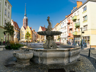 Fototapeta premium 2024-08-11; city ​​fountain historical part of the city Nysa, Poland