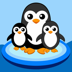 Naklejka premium Cute penguin family standing together on a snowy ice floe, perfect for winter and wildlife themes