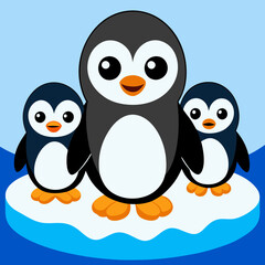 Naklejka premium Cute penguin family standing together on a snowy ice floe, perfect for winter and wildlife themes