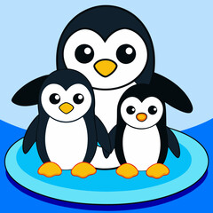Obraz premium Cute penguin family standing together on a snowy ice floe, perfect for winter and wildlife themes