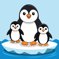 Naklejka premium Cute penguin family standing together on a snowy ice floe, perfect for winter and wildlife themes