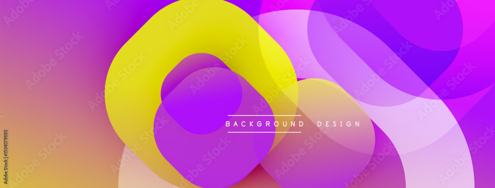 Poster abstract fluid shapes overlap, creating vibrant gradient background. colors range from yellow to pur