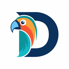 Initial D letter with parrot design logo vector on white background. © TahrinAkther
