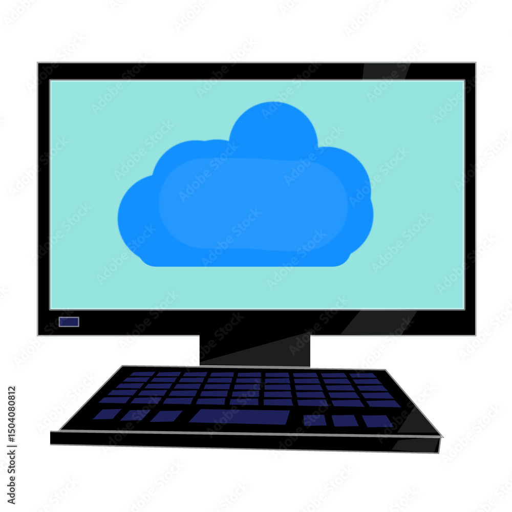 Poster a computer monitor displaying a cloud icon on the screen, representing cloud computing, online stora