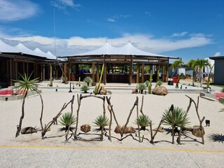 Bintan, Riau, Indonesia - 4 June 2022: Outdoor view of the resort with signage in front