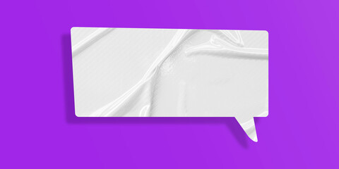 White speech bubble crumpled paper isolated on purple background