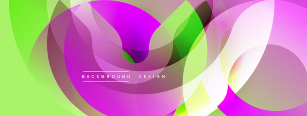 Abstract vibrant design. Overlapping shapes create dynamic composition. Bright colors, smooth gradients, modern aesthetic.