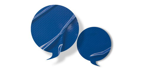 Blue speech bubble crumpled paper isolated on transparent background