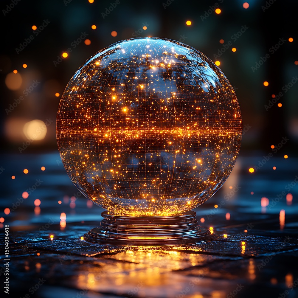 Aufkleber illuminated crystal ball with glowing dots representing digital network and high resolution image