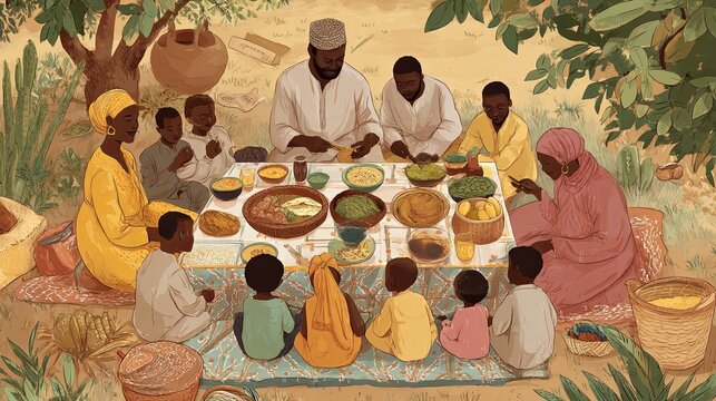 Senegalese Family Sharing Feast at Salah Festival