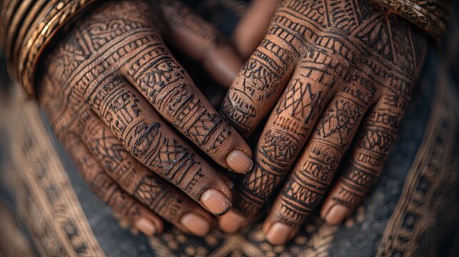 Intricate Henna Hen Tattoos on African Hands Closeup