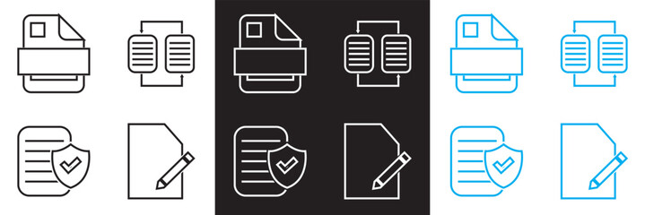 Document related  icons.  Vector for websites, mobile interfaces, presentations, banner, visual branding etc. Vector illustration. isolated on white and black background. EPS 10