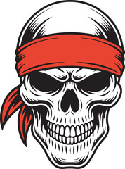 Pirate Skull Vector – Vintage Buccaneer Head with Red Bandana Illustration | Bold and Striking silhouette of a Skull with a Red Bandana