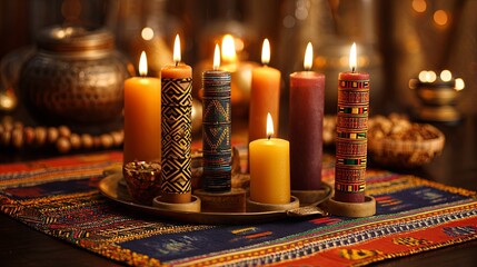 Kwanzaa Celebration Table with Candles and Cozy Atmosphere
