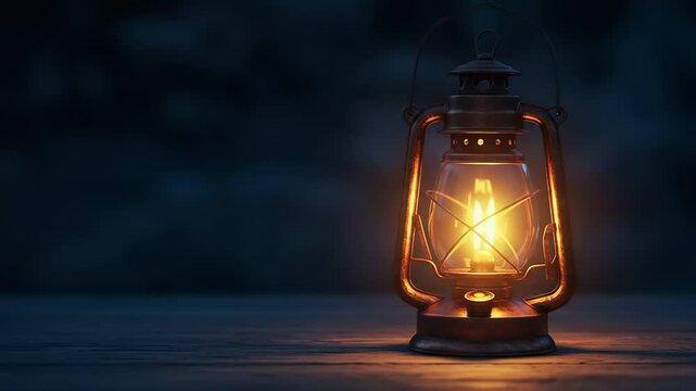 Vintage lantern illuminating a dark rustic setting