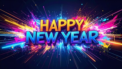 Happy New Year with colorful firework effect background