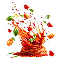 Explosive Spaghetti with Tomato Sauce and Basil - Culinary Food Photography