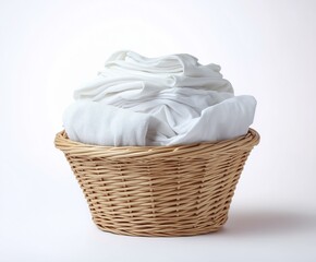 Obraz premium A wicker basket filled with neatly folded white linens for a clean, organized look.