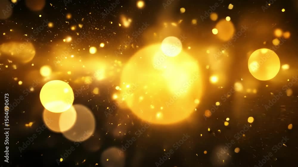 Poster sparkling golden glitter and light effects creating abstract festive background design.
