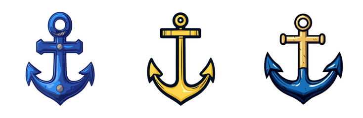 Colorful vector anchors in different designs for nautical themes and marine illustrations