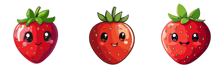 Cute cartoon strawberries with smiling faces in a colorful vector design for fun illustrations and decor