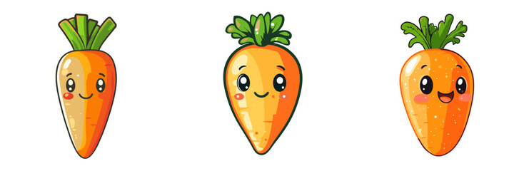 Cheerful cartoon carrots with cute faces in a colorful 2D vector design