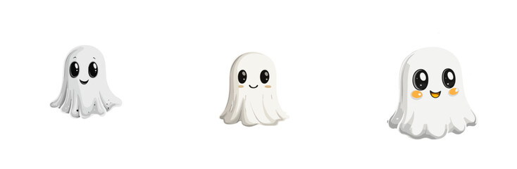 Cute cartoon ghost characters showing different emotions in a playful vector design, perfect for children's artwork or Halloween themes