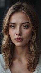 Stunning Portrait of a Young Woman with Long Blonde Hair and Blue Eyes