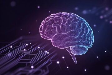 Abstract Digital Brain and Circuit Board AI, Neuroscience, Technology Concept