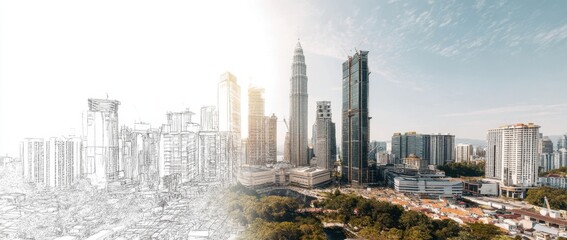 Kuala Lumpur Skyline A Blend of Architectural Sketch and Modern Cityscape