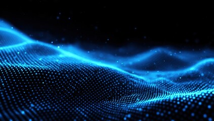Abstract Blue Digital Wave, Glowing Particles and Network Connections, Futuristic Technology Background
