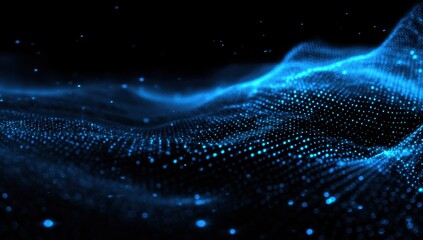 Abstract Blue Particle Wave Background, Digital Technology, Dark Blue Glowing Dots