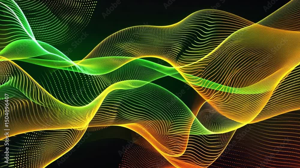 Poster vibrant abstract design flowing lines in green, yellow, and orange create dynamic movement and energ