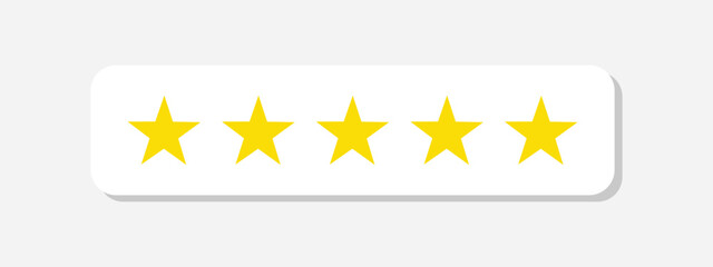 Five stars rate icon. 5 stars customer product rating review flat icon. Customer review with five yellow stars. Service satisfaction, quality, good rate vector illustration