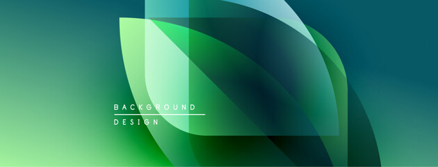 Abstract green background. Overlapping shapes create leaflike forms. Modern design with gradient colors, smooth transitions.