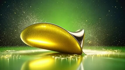 Shiny Metallic Gold Ribbon Shape with Sparkling Effects on a Vibrant Green Background - Powered by Adobe