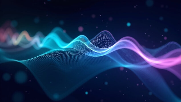 Ethereal Abstract Waves Blue and Purple Fluctuations in Data Visualization Technology Science Particles Network Design