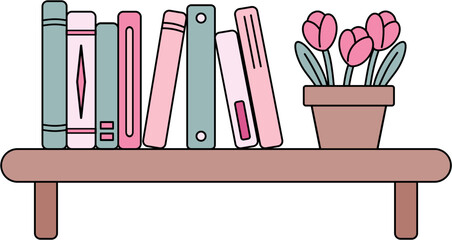 cute bookshelf full of books illustration 