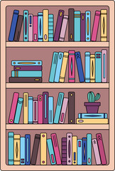 cute bookshelf full of books illustration 