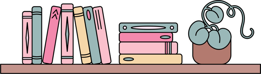 cute bookshelf full of books illustration 