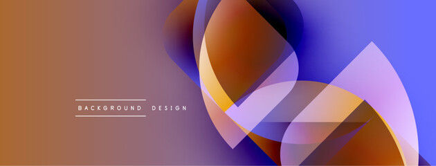 Abstract background features overlapping shapes, gradients. Warm colors blend with cool tones, creating dynamic visual effect.