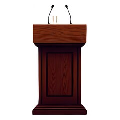 A wooden conference table isolated on white displays a microphone on a stand, reminiscent of an old house's entry