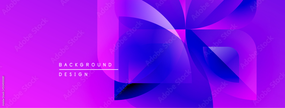 Poster Vibrant purple background design. Abstract shapes overlap, creating dynamic visual effect. Modern, fluid composition.