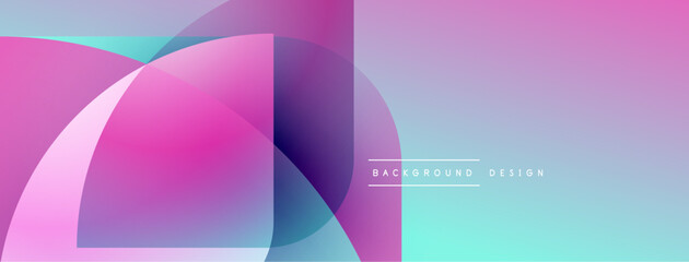 Abstract shapes overlap, creating vibrant gradients. Pink, purple, turquoise hues blend seamlessly. Modern design element for backgrounds.